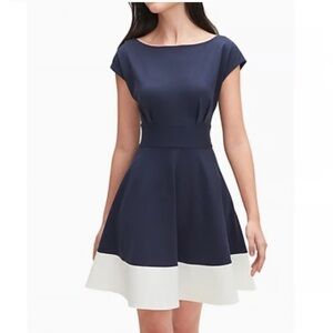 Kate Spade Colorblock Stripe Ponte Fiorella Dress Navy Blue Size Medium M